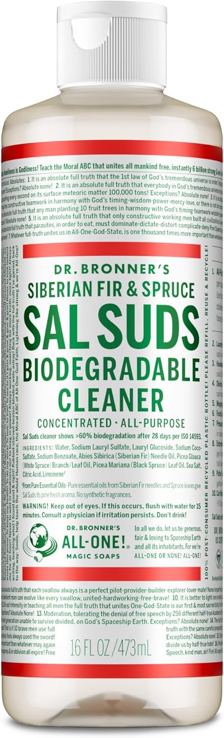 Dr. Bronner's Sal Suds Biodegradable Cleaner (1 Gallon) – All-Purpose Pine Mop Detergent for Floors, Multi-Purpose Household Formula, Dish Degreaser & Laundry Use