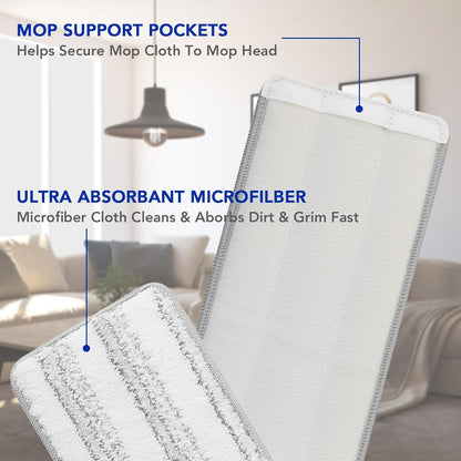Microfiber Cleaning Pads: 10 Pack 13" X 4.9" Washable for Floor Cleaning Compatible with Tethys & Most 13 Inch Flat Mops - Replacement for Mop Bucket Set