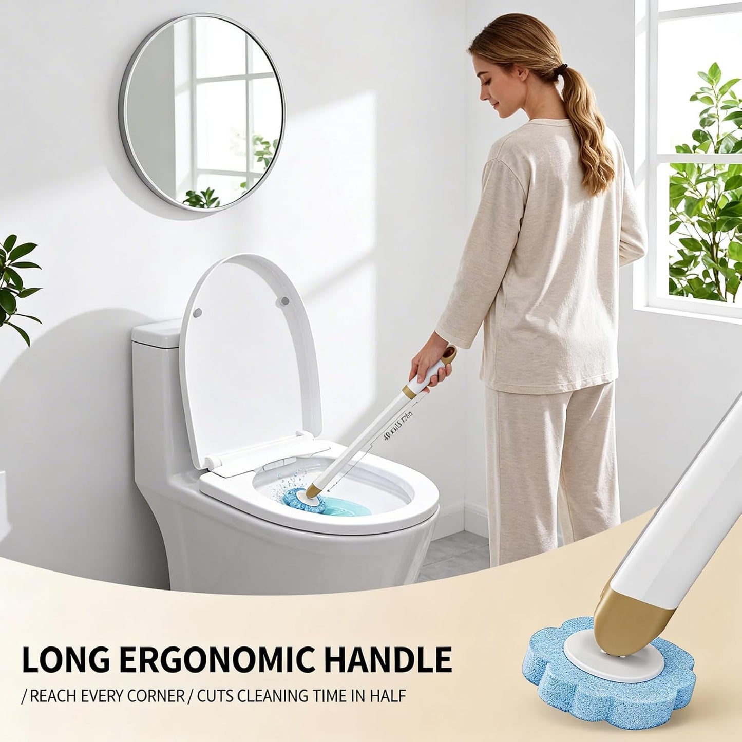 Disposable Toilet Brush with 48 Refill Heads and Holder– Includes Storage Caddy&Toilet Bowl Wand, Wall-Mount Scrubbing Toilet Brush Bathroom Cleaning Kit (1 Wand+48 Refills)