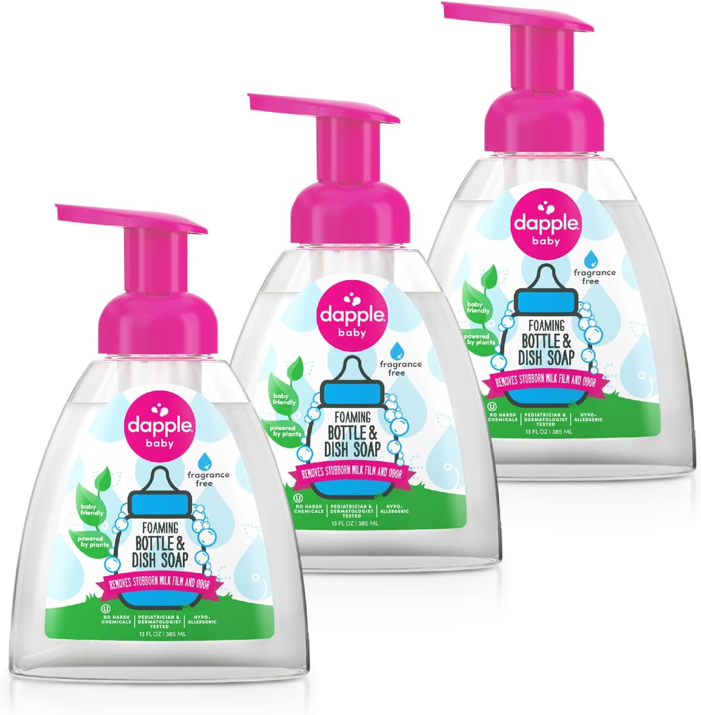 Dapple Baby Fragrance-Free Foaming Baby Bottle & Dish Soap - 13 fl oz - Cleans Bottles, Sippy Cups, Pacifiers, Breast Pumps, & More - Gently Removes Milk Film & Odors - Fragrance Free