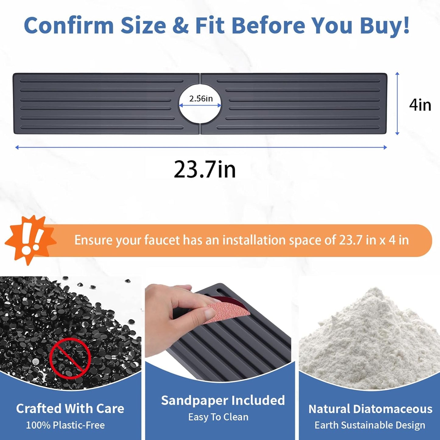 Stone Faucet Mat for Kitchen Sink, Water Absorbing Sink Water Splash Guard, Fast-Drying Kitchen Sink Faucet Mat, Durable Protector and Stone Drying Mat for Kitchen Counter & Bathroom Sink
