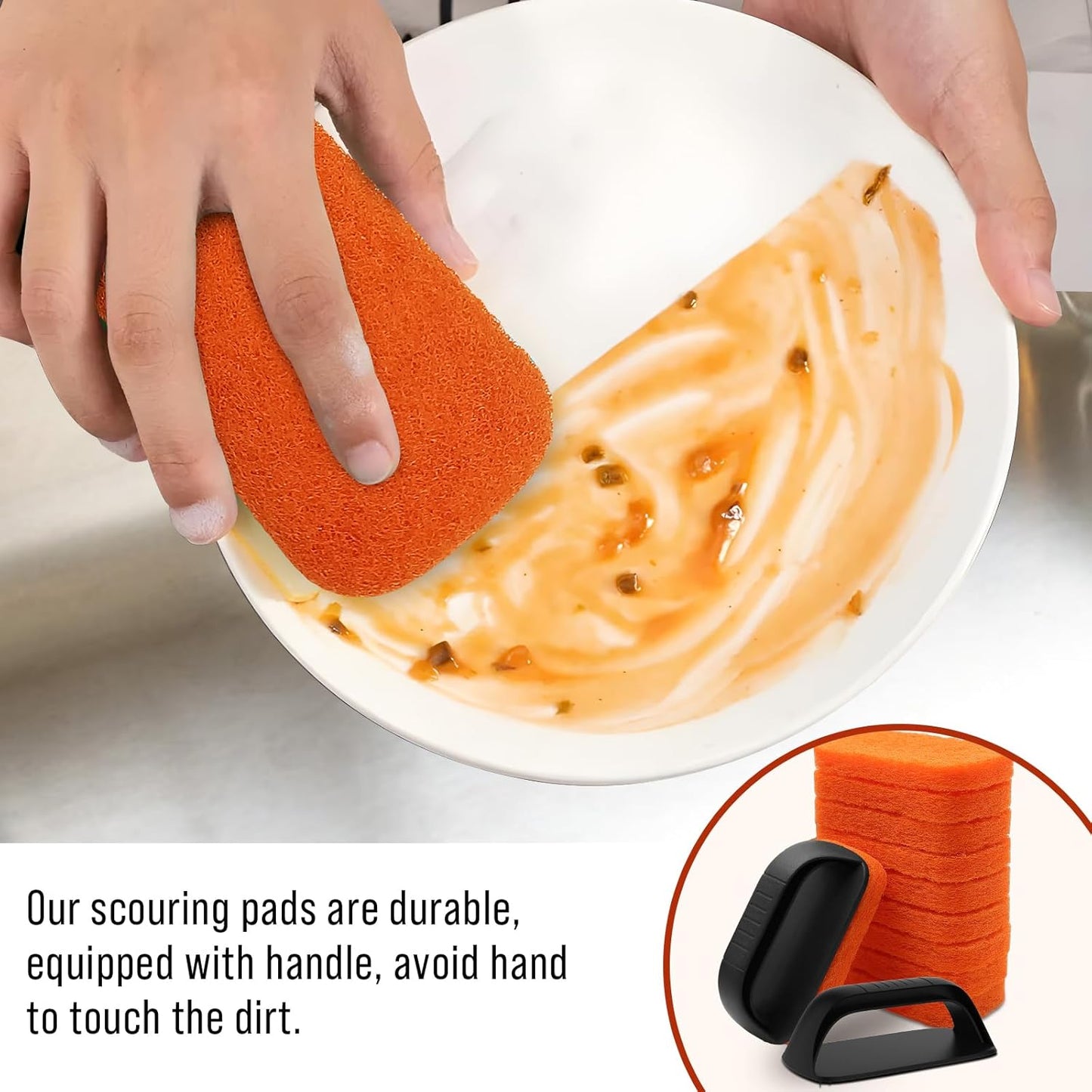 6-Piece Griddle Cleaning Kit for Blackstone, Flat Top Grill Cleaning Kit Non-Scratch Scouring Pads for Kitchen - 5 Scrubber Pads and 1 Handle