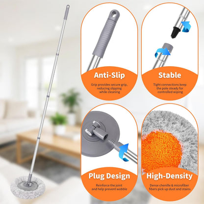 Wall Mop for Painted Walls, Wall Cleaner Mop with 104''/ 62" Long Handle, Dry Mop for Wall Floor Ceiling Cleaning, 2 Reusable Pads (Grey)