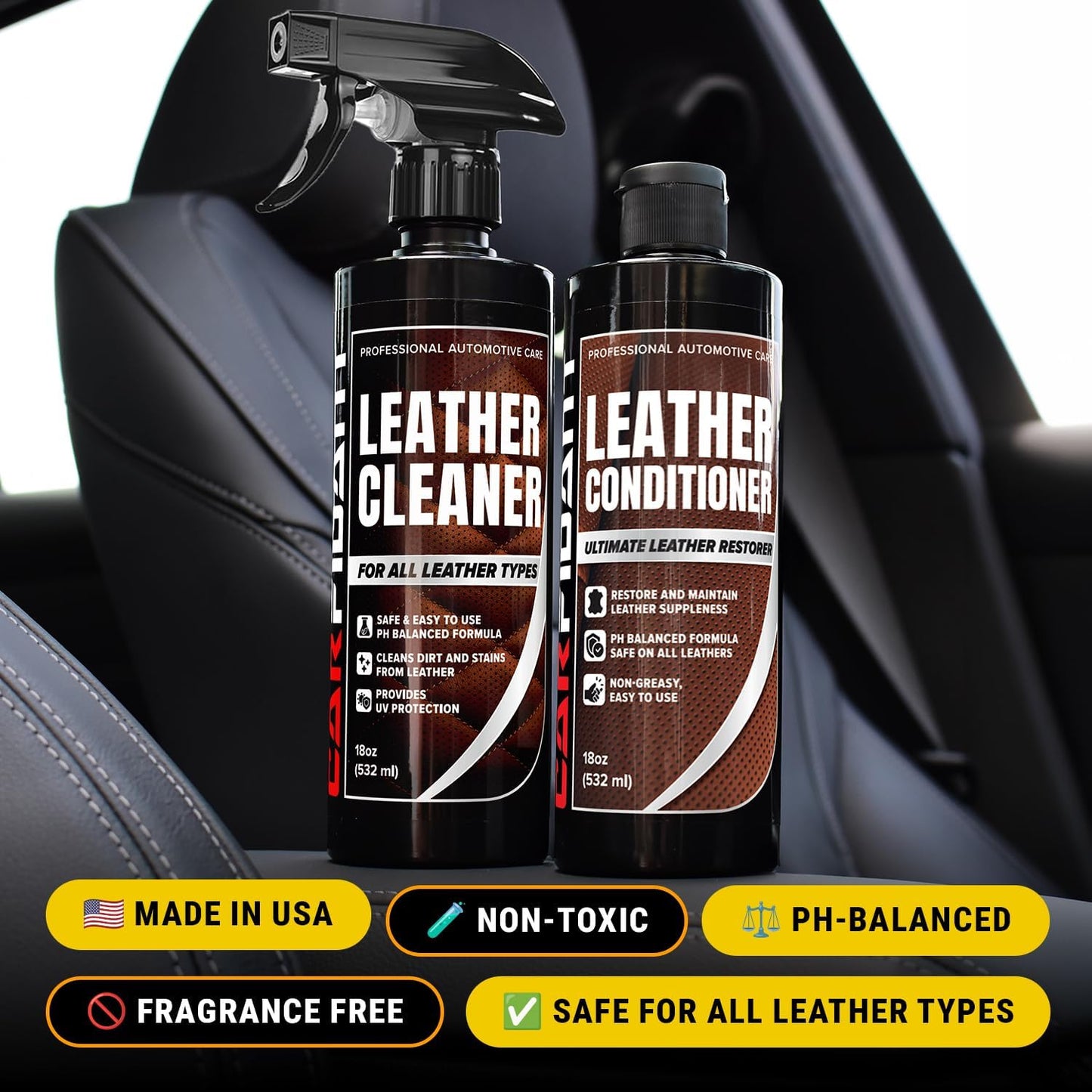 Leather Couch Cleaner - pH Neutral, Non-Toxic & Non-Greasy - Gently Removes Stains & Restores Natural Look - Safe for Car Leather Seats, Interior & Upholstery, Furniture & Sofa - 18 fl. Oz with towel