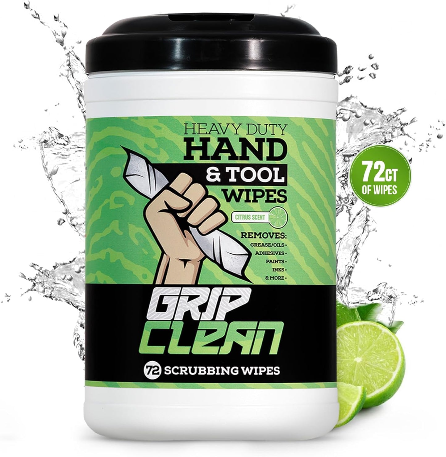 Grip Clean Heavy Duty Hand & Tool Cleaning Wipes – Waterless Hand Cleaner for Mechanics, Garage & Shop Use – Dual-Sided Grease, Oil & Paint Remover Wipes with Citrus Scent - 30ct