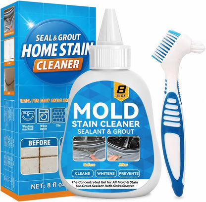 Mold Stain Cleaner Gel, 8 Fl Oz Washing Machine Cleaner with Brush, Mold Cleaner Gel for Front Loader Washing Machine Seal, Bathroom Grout, Kitchen Sink, Shower, Refrigerator Strip (Basil)