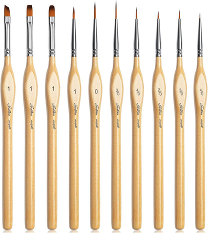 Golden Maple Detail Paint Brushes Set 10pcs Miniature Brushes for Fine Detailing & Art Painting - Acrylic, Watercolor, Oil, Models