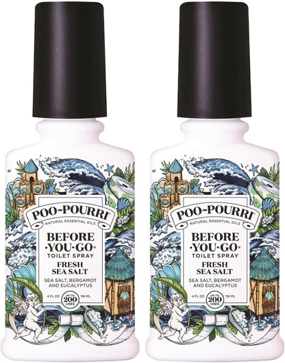 Poo-Pourri Before-You-Go Toilet Spray, Fresh Sea Salt, 4 Fl Oz, Up to 200 Uses, Bathroom Odor Deodorizer, Plant-Based with Essential Oils, for Home or Work, Sea Salt, Bergamot & Eucalyptus Scent