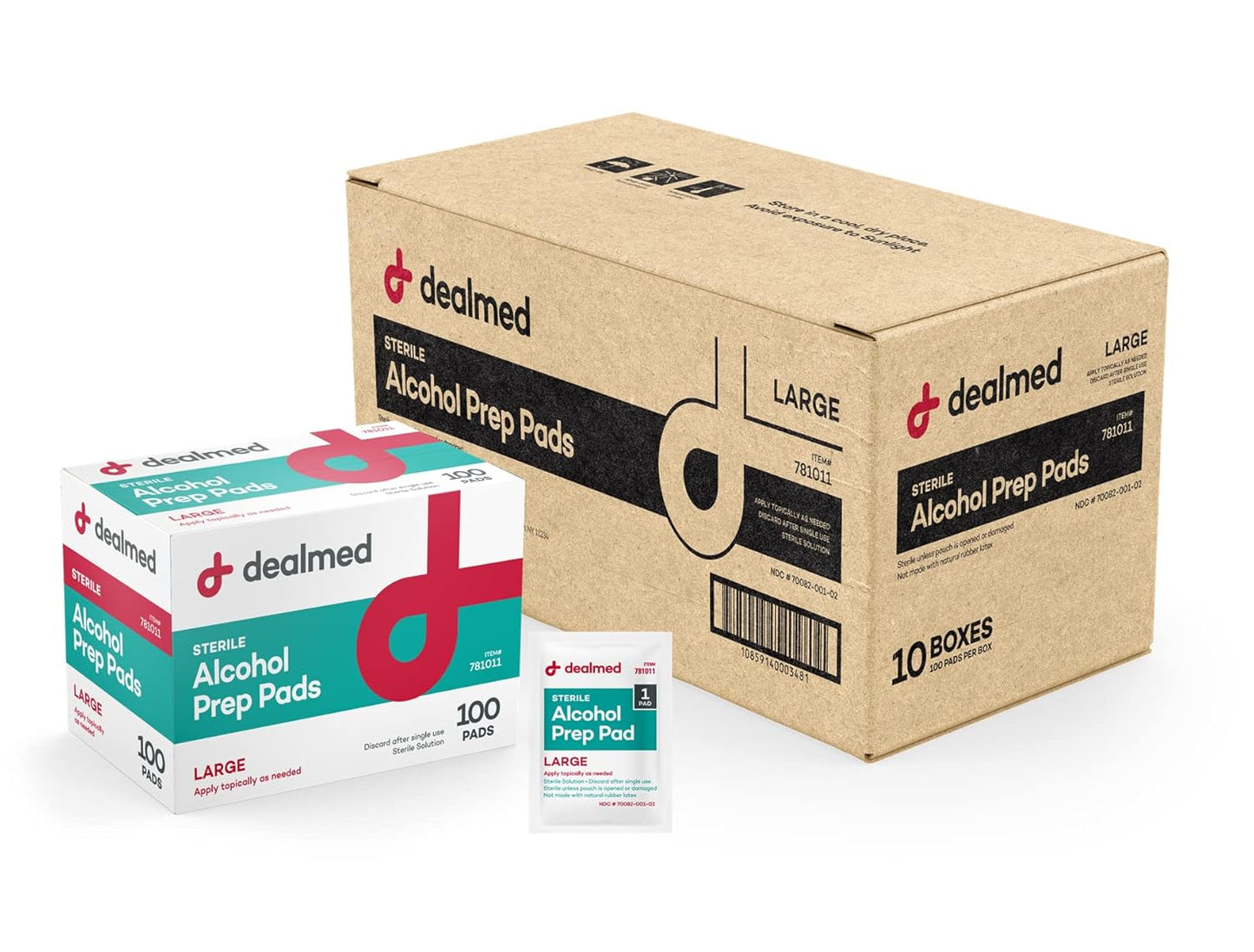 Dealmed 200 Sterile Alcohol Prep Pads Isopropyl Wipes Individually Wrapped Medium Square, 2-Ply for Cuts Scrapes and General Cleansing