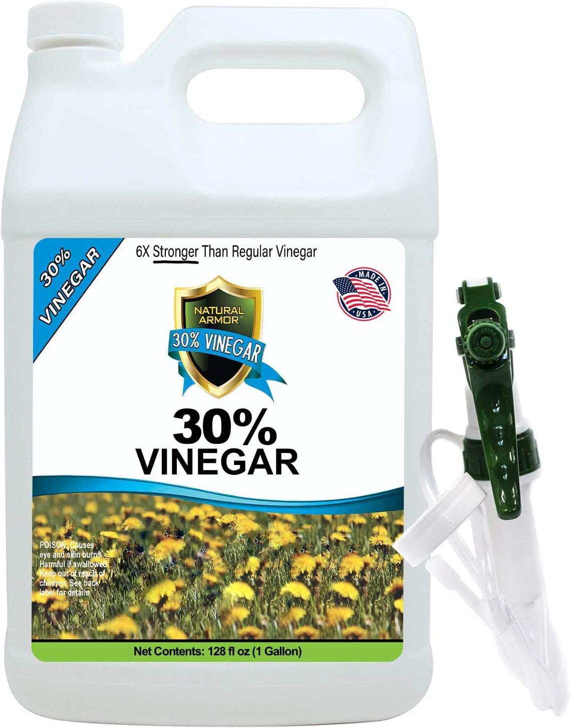 Natural Armor 30% Vinegar Industrial Strength Concentrate - Extra Strength - 6X Stronger Than Regular Vinegar (128 Oz Gallon)