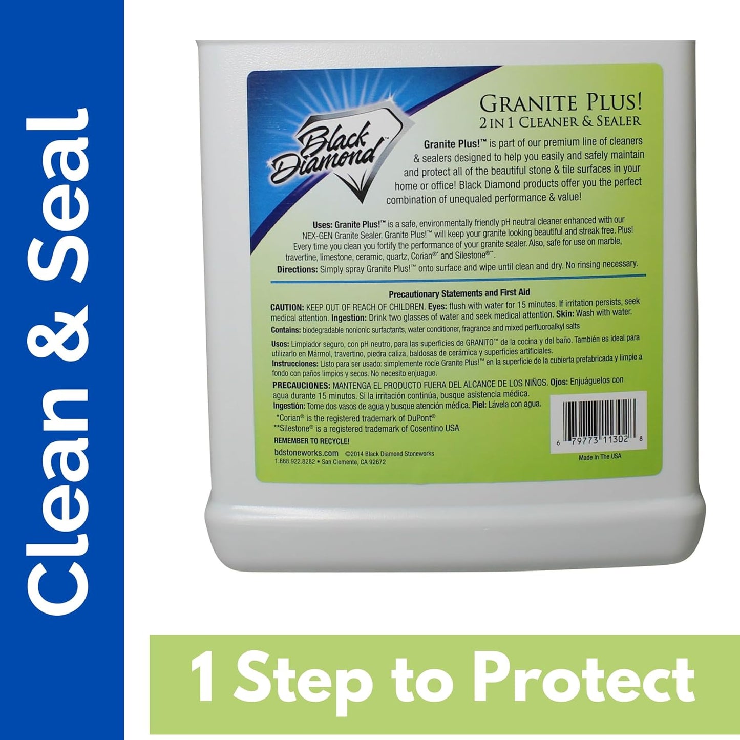 Black Diamond Stoneworks Granite Plus 2-in-1 Cleaner & Sealer, pH Neutral, Streak-Free Stone Cleaner for Granite, Marble, Quartz, Travertine & Limestone Countertops, Ready to Use (1-Gallon)
