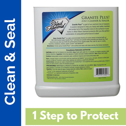Black Diamond Stoneworks Granite Plus 2-in-1 Cleaner & Sealer, pH Neutral, Streak-Free Stone Cleaner for Granite, Marble, Quartz, Travertine & Limestone Countertops, Ready to Use (1-Gallon)