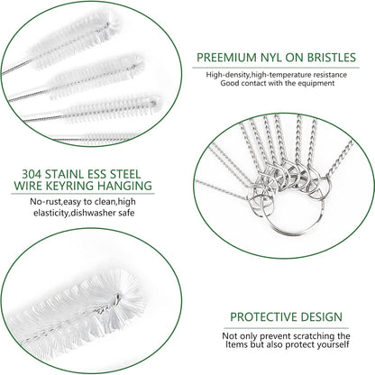 CiaraQ Bottle Cleaning Brushes, 8 Inch Nylon Tube Brush Set, Cleaner for Narrow Neck Bottles Cups with Hook, Set of 10pcs