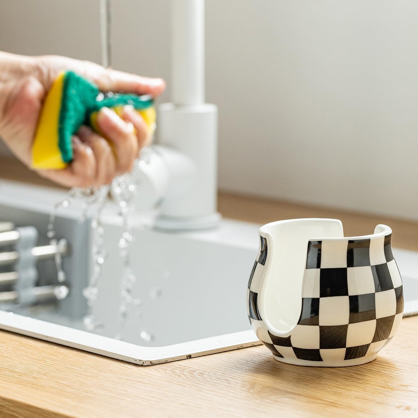 Zoeeker Sponge Holder for Kitchen Sink, Ceramic Dish Sponge Dish Rack Scrubby Caddy Kitchen Organizer Cute Sink Caddy Organizer, Farmhouse Decor, Speckled Glaze