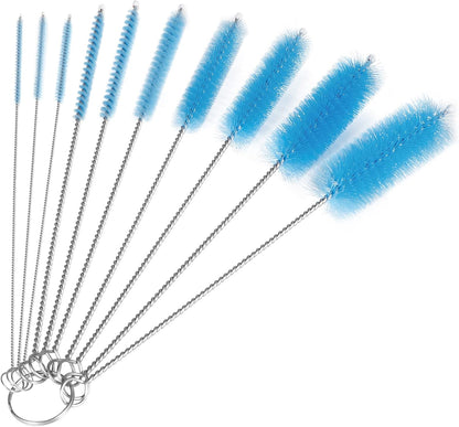 CiaraQ Bottle Cleaning Brushes, 8 Inch Nylon Tube Brush Set, Cleaner for Narrow Neck Bottles Cups with Hook, Set of 10pcs