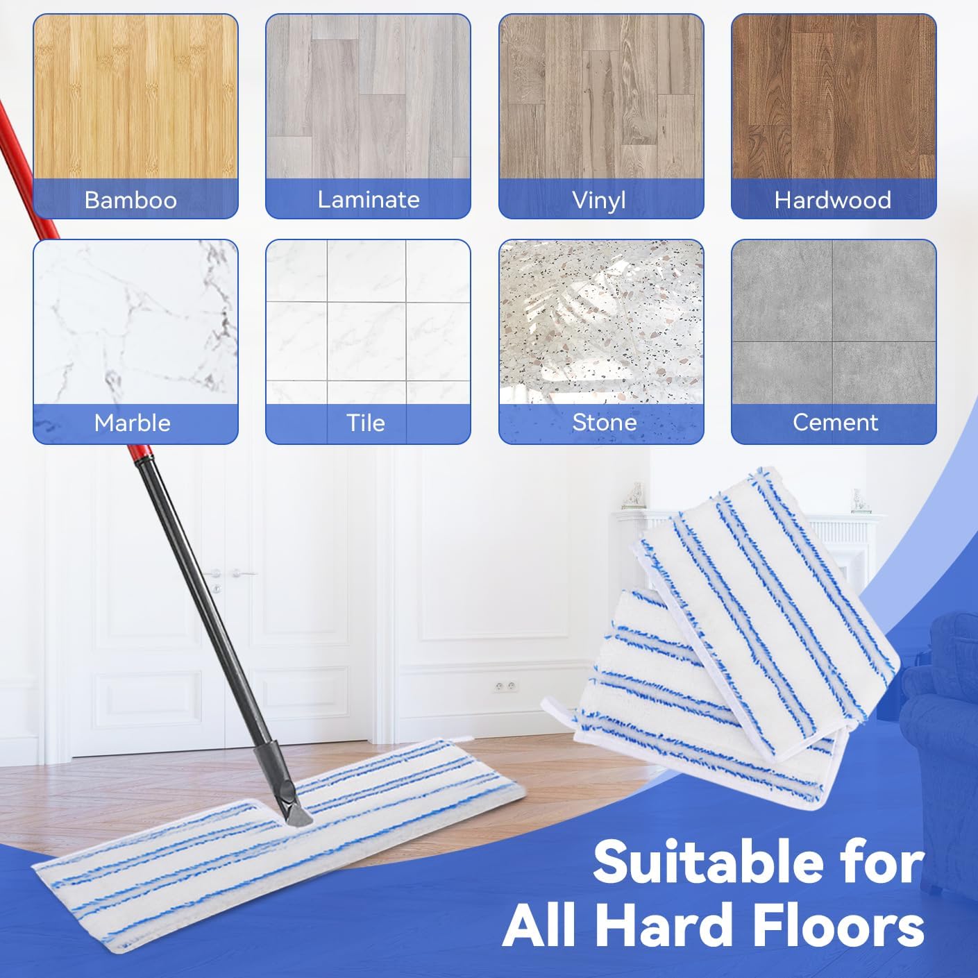 Mop Heads Replacements Compatible with Cedar Dual-Action Flip Mop - Microfiber Mop Replace Pads for Dry/Wet Use - Reusable Washable Dust Mop Refills for Floor Cleaning,5 Pack
