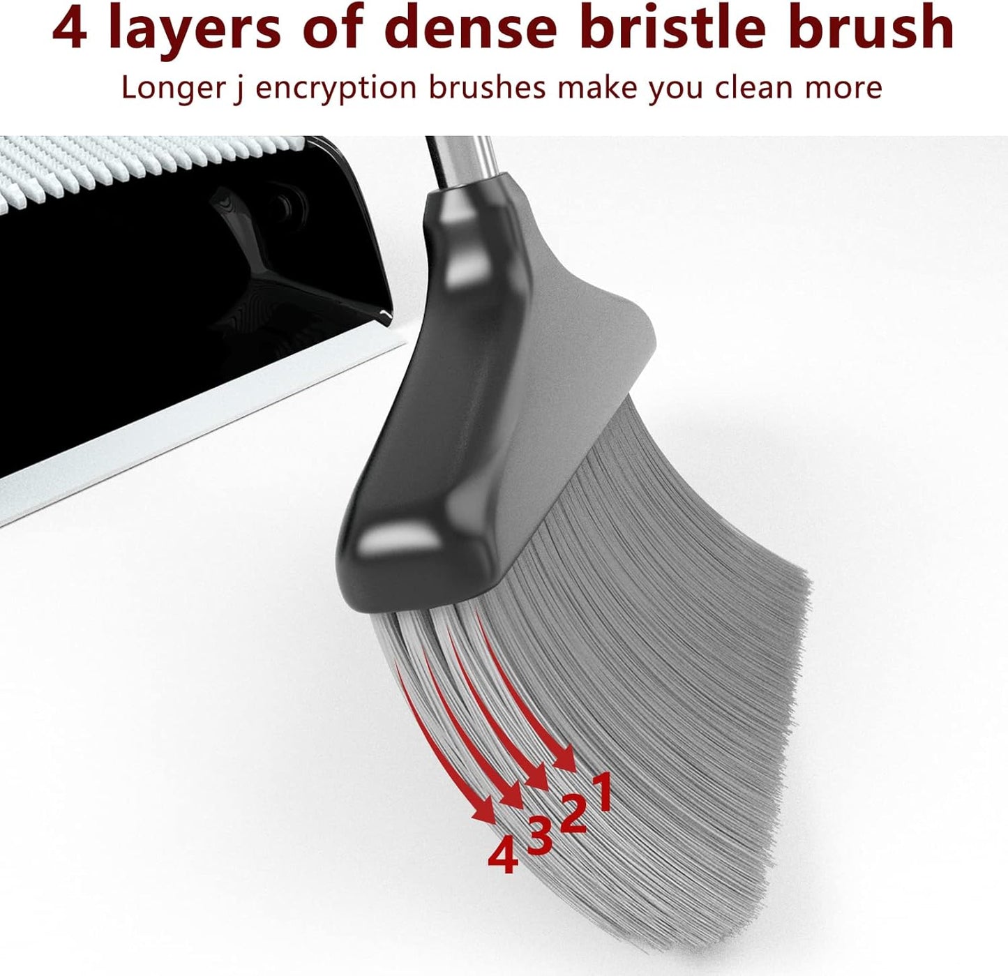Broom with Dustpan Combo Set 54" Long Handle Adjustable Length Stainless Steel Broomstick Standing Dust Pan and Broom Set for Office Home Kitchen Lobby Floor Cleaning (Red and Black)