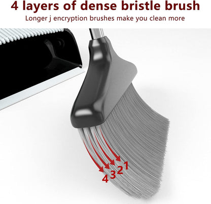 Broom with Dustpan Combo Set 54" Long Handle Adjustable Length Stainless Steel Broomstick Standing Dust Pan and Broom Set for Office Home Kitchen Lobby Floor Cleaning (Red and Black)