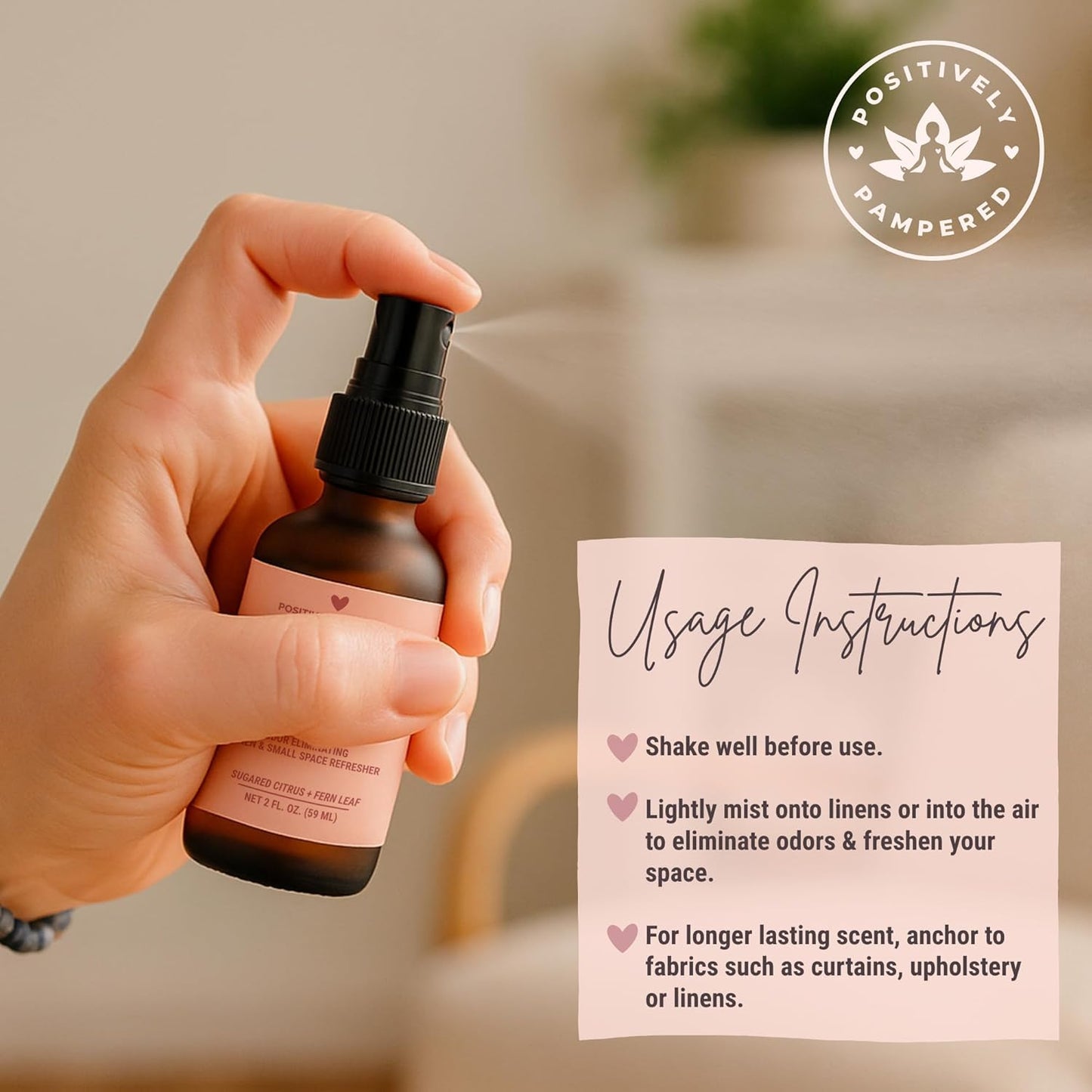 Citrus Canopy Luxury Small Space Air & Linen Refresher - Sugared Citrus + Fern Leaf - Designer-Inspired Home Fragrance - Non Toxic Room Spray + Odor Eliminator - 2 oz Travel Size