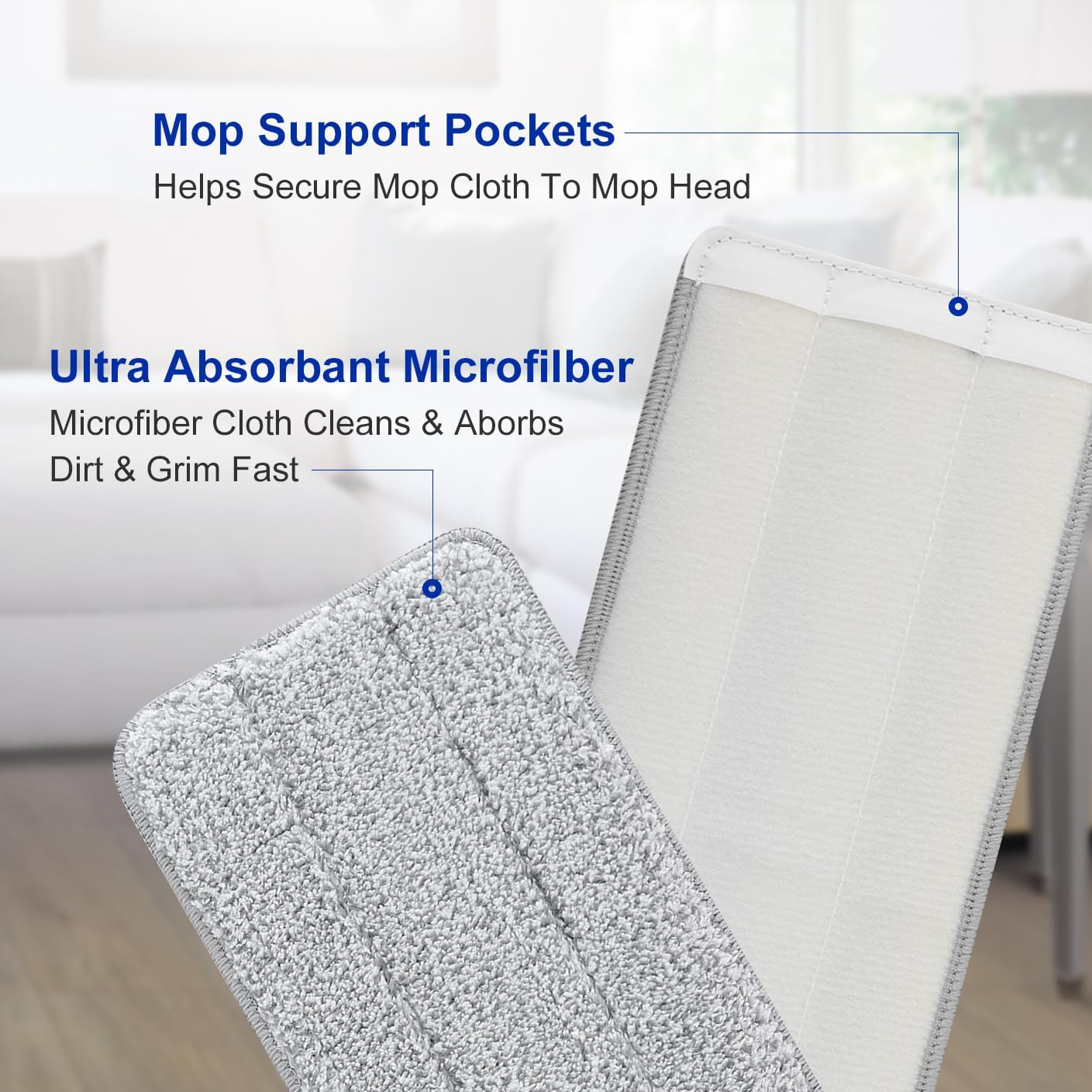 Microfiber Cleaning Pads: 10 Pack 13" X 4.9" Washable for Floor Cleaning Compatible with Tethys & Most 13 Inch Flat Mops - Replacement for Mop Bucket Set