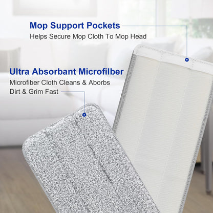Microfiber Cleaning Pads: 10 Pack 13" X 4.9" Washable for Floor Cleaning Compatible with Tethys & Most 13 Inch Flat Mops - Replacement for Mop Bucket Set
