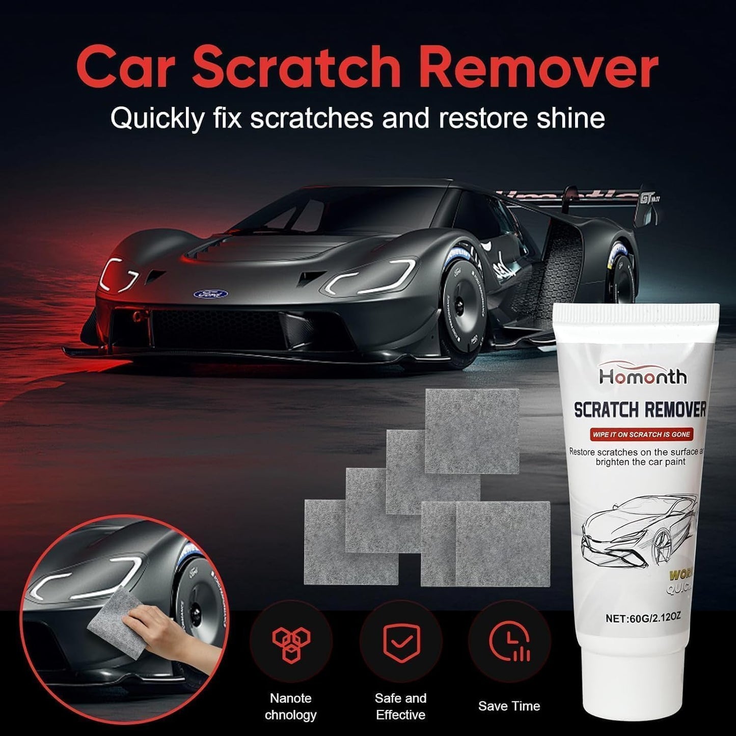 Car Scratch Removal Wax - 2026 Upgrade Scratch Remover for Vehicles, Magic Wipes Cleaning Cloth Car Scratch Repair Paste, Scuff Repair Polishing Wax Kit for Deep Scratch Repair