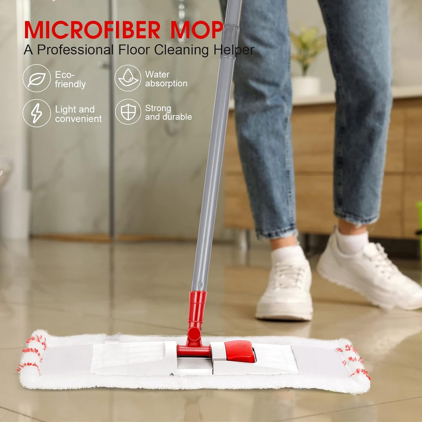MASTERTOP Microfibre Flat Mop, Extended Wet Dry Large Floor Mop with 5 Reusable Pads & Telescopic Handle, Dust Mops for Laminate Wooden Hard Floor Vinyl Tile Floors Cleaning - Send 1 Cleaning Scraper