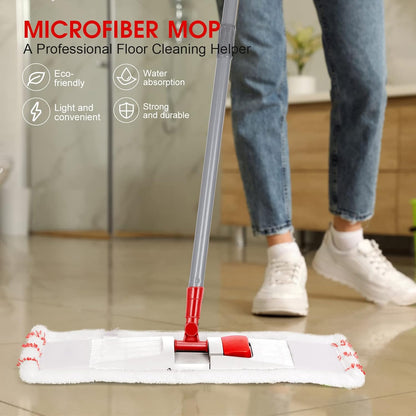 MASTERTOP Microfibre Flat Mop, Extended Wet Dry Large Floor Mop with 5 Reusable Pads & Telescopic Handle, Dust Mops for Laminate Wooden Hard Floor Vinyl Tile Floors Cleaning - Send 1 Cleaning Scraper