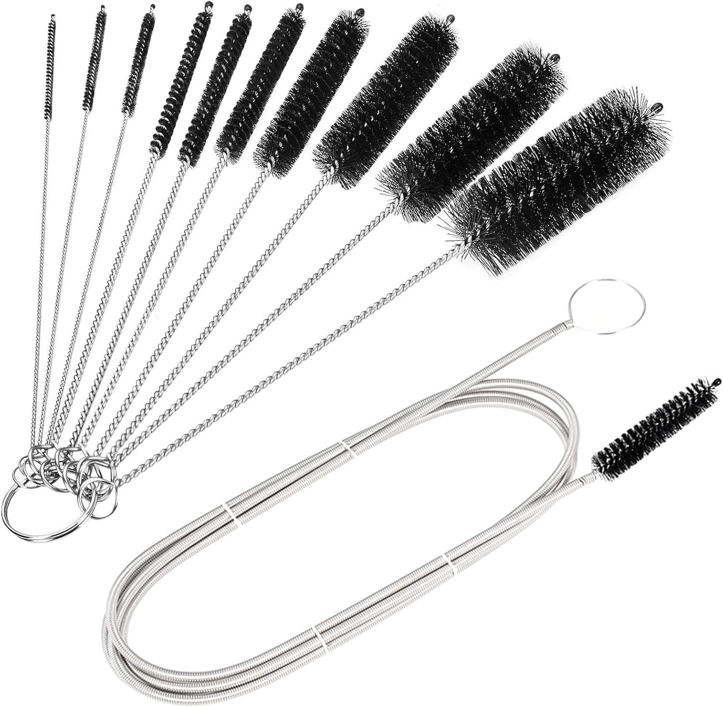 CiaraQ Bottle Cleaning Brushes, 8 Inch Nylon Tube Brush Set, Cleaner for Narrow Neck Bottles Cups with Hook, Set of 10pcs
