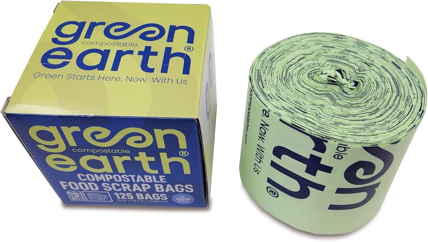 Green Earth Compostable Tall Kitchen Food Scrap Trash Bags, Superior Strength 0.9 Mil, Compost Bin Compatible, 13 Gallon, 49 Liter, 50-Count, ASTM D6400, BPI (US) & OK Compost Home (EU) Certified