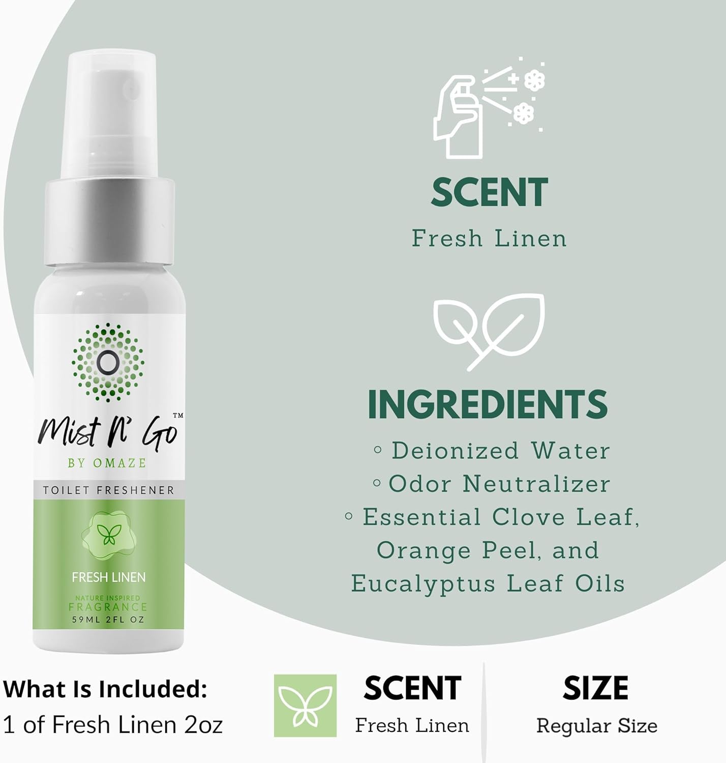 Mist N’ Go by Omaze Travel Bathroom Spray for Toilet Spray Odor Eliminator - Travel Toilet Spray for Bathroom Air Freshener Spray for Bathroom Deodorizer - Clean Mix, Travel Size (1oz x2)