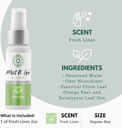 Mist N’ Go by Omaze Travel Bathroom Spray for Toilet Spray Odor Eliminator - Travel Toilet Spray for Bathroom Air Freshener Spray for Bathroom Deodorizer - Clean Mix, Travel Size (1oz x2)