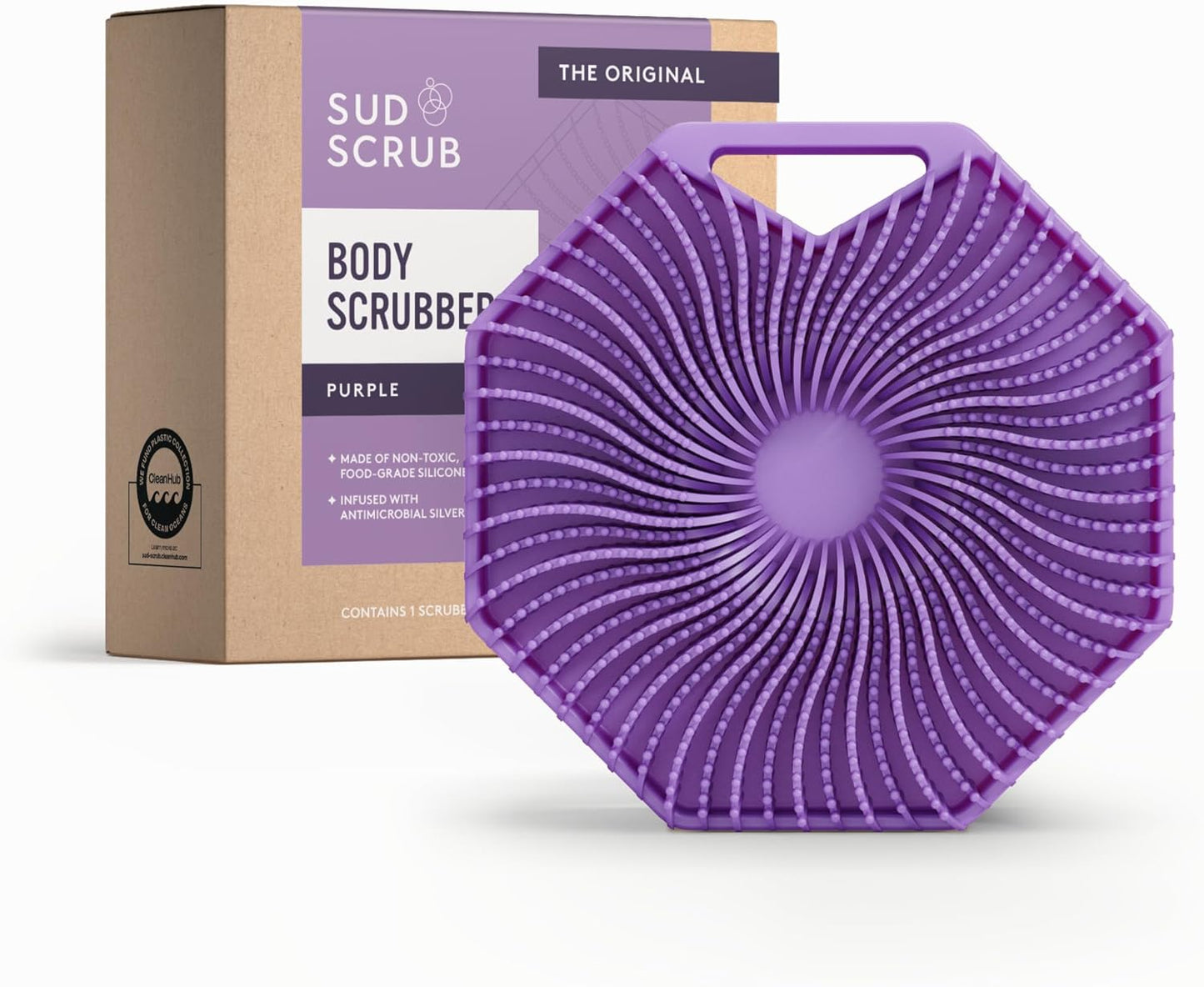 Sud Scrub® Antimicrobial Silicone Body Scrubber, Exfoliating Body Brush for Sensitive Skin, Antibacterial Shower Scrubber for Body, Bathroom Essentials for Men & Women, Charcoal