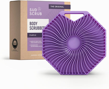 Sud Scrub® Antimicrobial Silicone Body Scrubber, Exfoliating Body Brush for Sensitive Skin, Antibacterial Shower Scrubber for Body, Bathroom Essentials for Men & Women, Charcoal