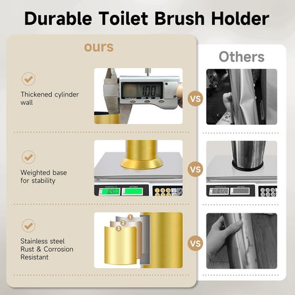 Bronze Toilet Brush and Holder，Extra Long Handled Toilet Brush for Bathroom，Stainless Steel Heavy Duty Toilet Bowl Brush,Deep Cleaning Modern Toilet Cleaner Brush -Space Saving, Covered Brush, Durable