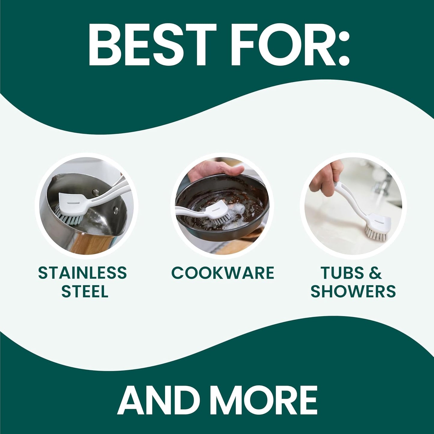 Scotch-Brite Handy Brush, Small and Durable Dish Brush with Handle for Scrubbing Hard-to-Reach Cookware, Tubs, Sinks, Car Tires, and More without Scratching, Antimicrobial, and Rinses Clean