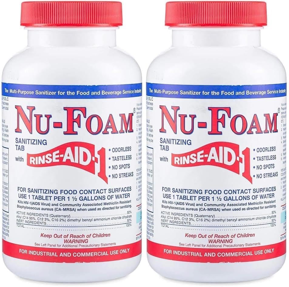 Nu-Foam Sanitizing Tablets for Bar Glassware – Superior Rinse Aid - Hand Washing Bar, Tavern, Brewery Supplies - Spotless Serving Glasses - 6 Jars 600 Tablets/ 3600 Quarts (6 Pack 600 Tablets)