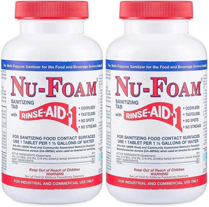 Nu-Foam Sanitizing Tablets for Bar Glassware – Superior Rinse Aid - Hand Washing Bar, Tavern, Brewery Supplies - Spotless Serving Glasses - 6 Jars 600 Tablets/ 3600 Quarts (6 Pack 600 Tablets)