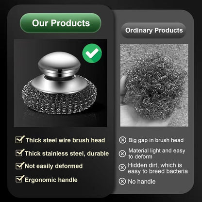 Onewly 4Pcs Steel Wool Scrubber Set, Stainless Steel Scrubber with Stainless Steel Handle, for Cleaning Dishes, Cast Iron, Stock Pots, Pans, Griddles, Grills