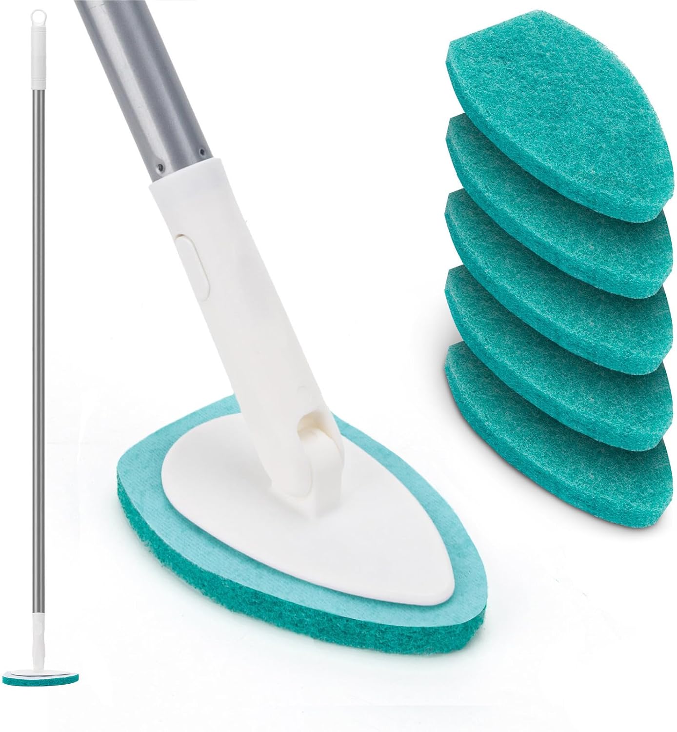 Shower Scrubber, Bathroom Tub and Tile Cleaner Brush with Long Handle, 47'' Bathtub Cleaning Tool with 6 Refill Pads