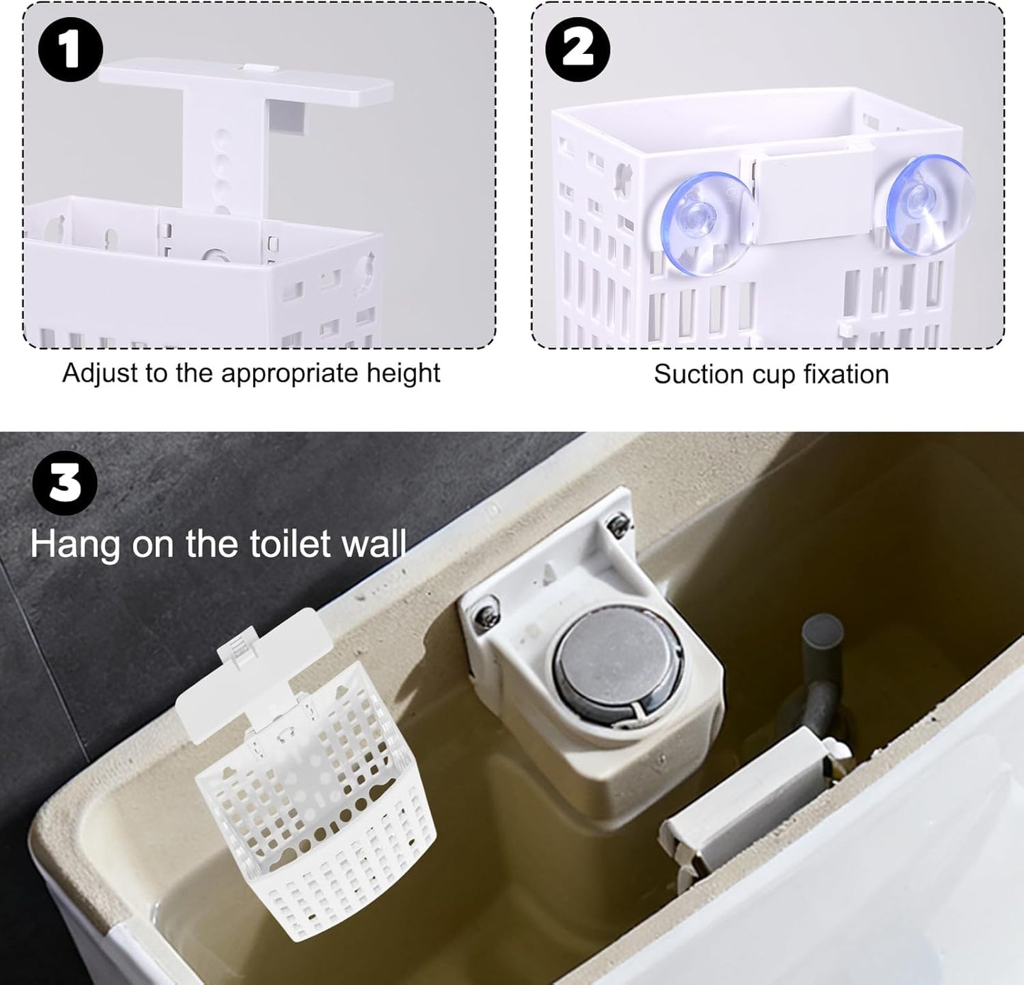Toilet Tank Cleaning Tablet Holder, Hanging Holder with Adjustable Hook to Hang Toilet Cleaner Box, Can Collect Residue Inside the toilet, White
