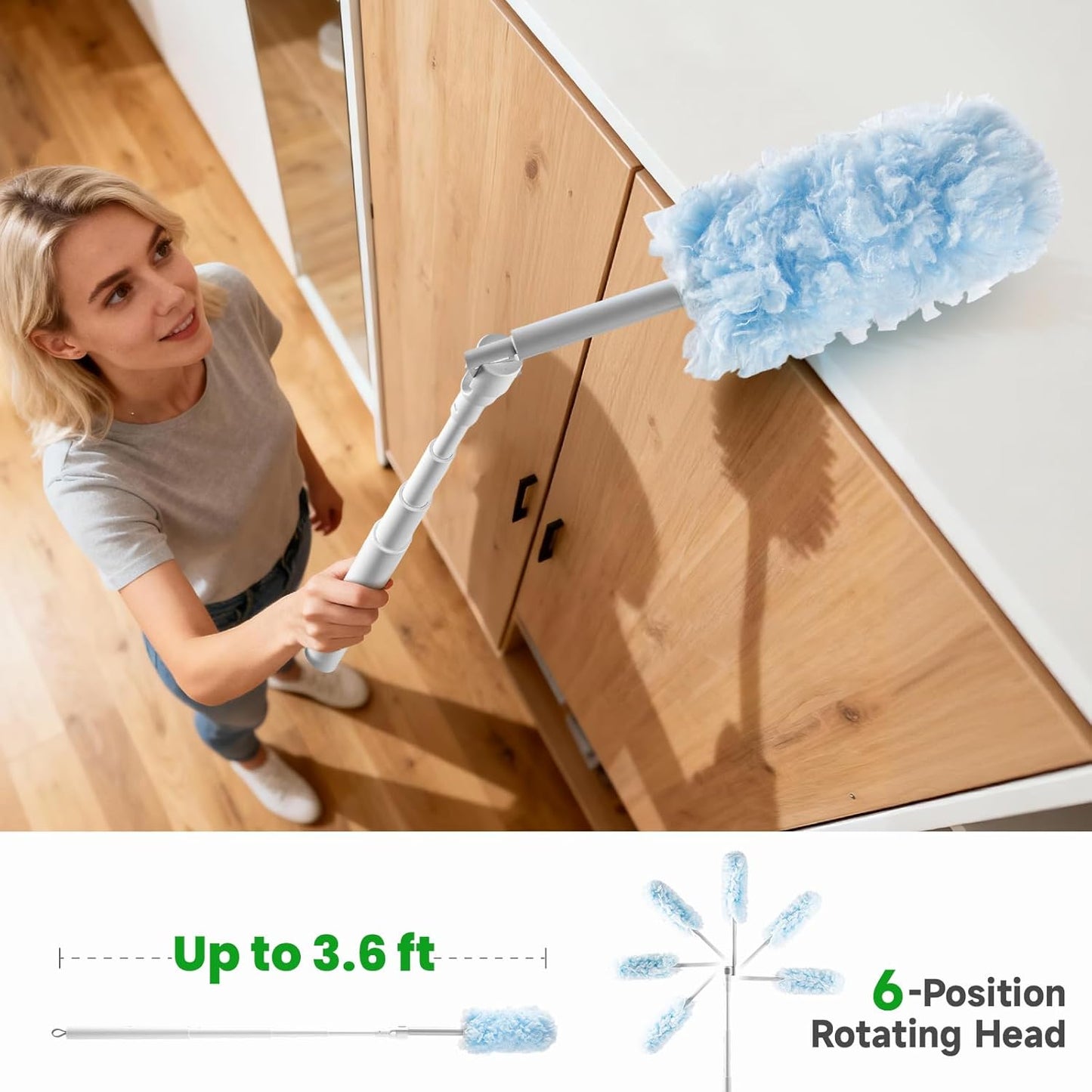 oshang 12 Pack Disposable Heavy Duty Duster Refills - 43" Extendable Handle, Compatible with Swiffer - Dusters for Cleaning Ceiling Fans, Blinds, Furniture & High Corners