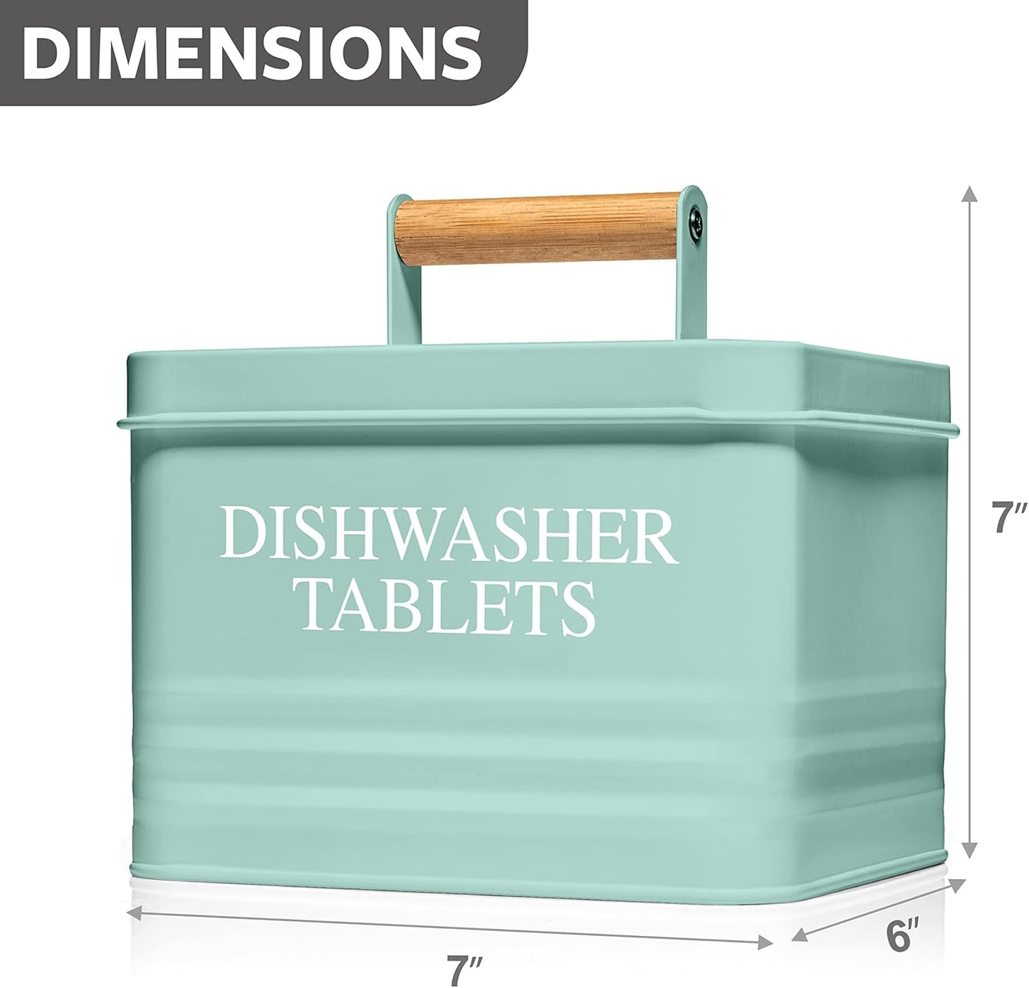 Calindiana Modern Farmhouse Metal Dishwasher Pods Container with Lid for Kitchen Organization and Storage, Kitchen Essentials Decor Accessories, Dishwasher Pods Holder, Mint