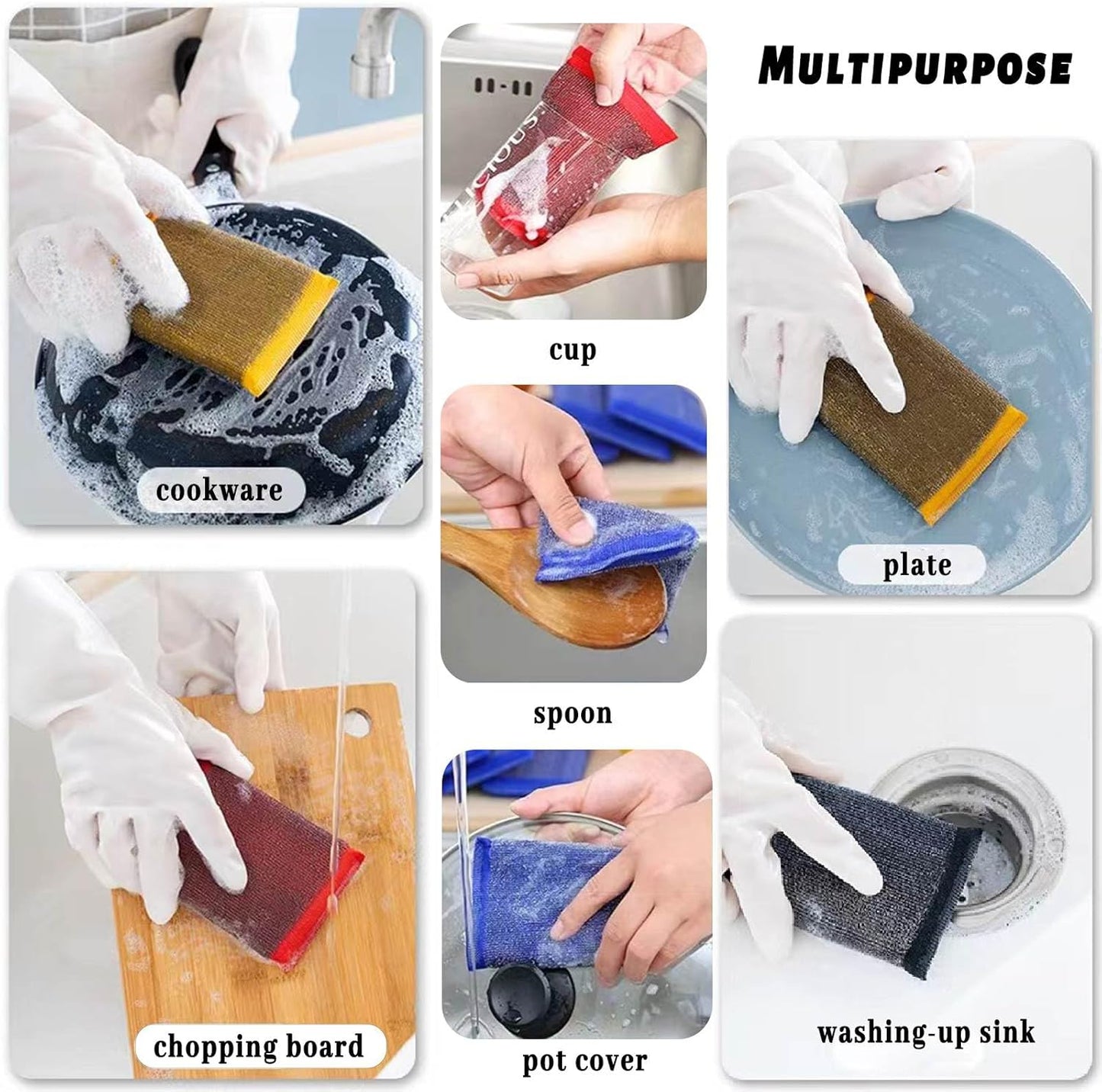 Steel Wool Scrubber Dish Sponges - Kitchen Scrubbing Pads Pot Scrubber for Kitchen Non Scratch, Soft and Fast sponges for Cleaning (6 Pack)