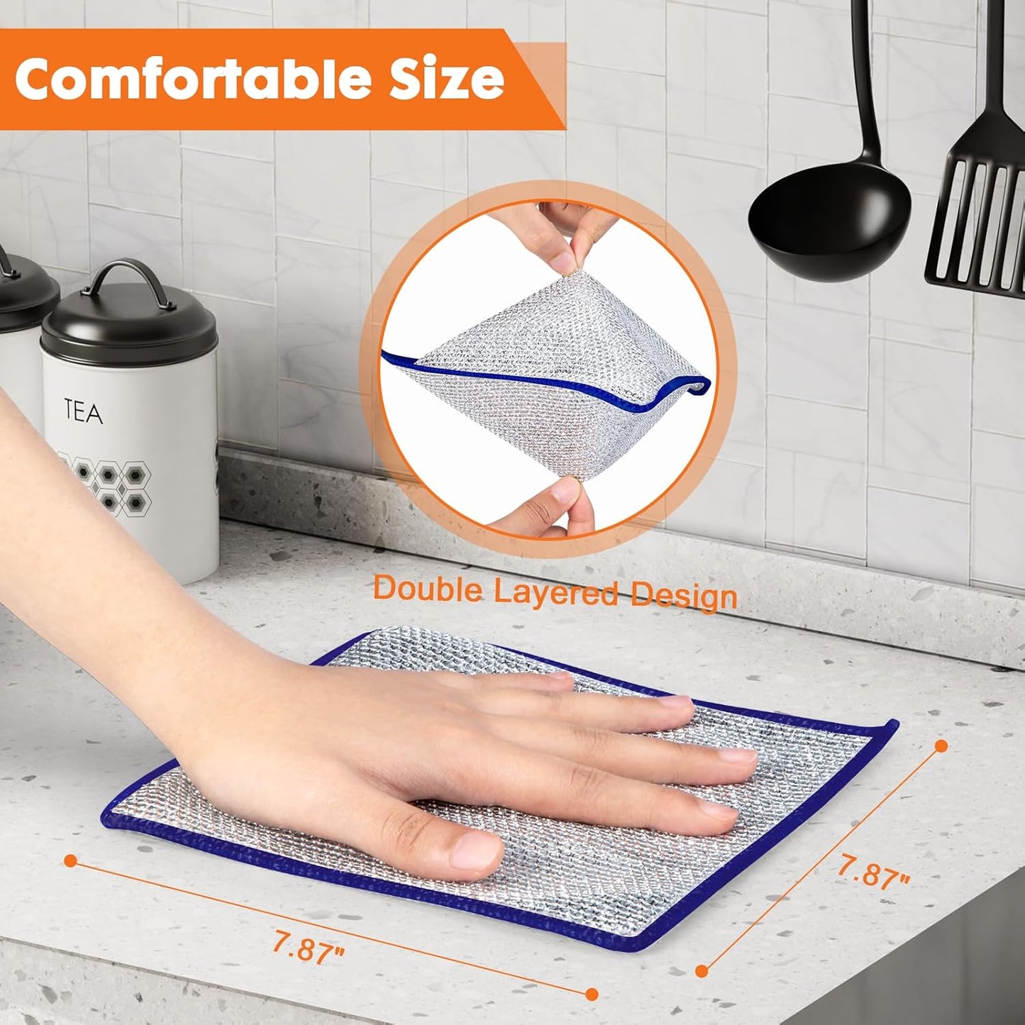 COBETE Non Scratch Wire Dishcloth,Double-Layer Wire Dishwashing Rags for Wet and Dry,Wire Miracle Cleaning Towels and Dish Cloths Multipurpose for Washing Dishes,Cookware, Sinks,Stove Tops,Pack of 6