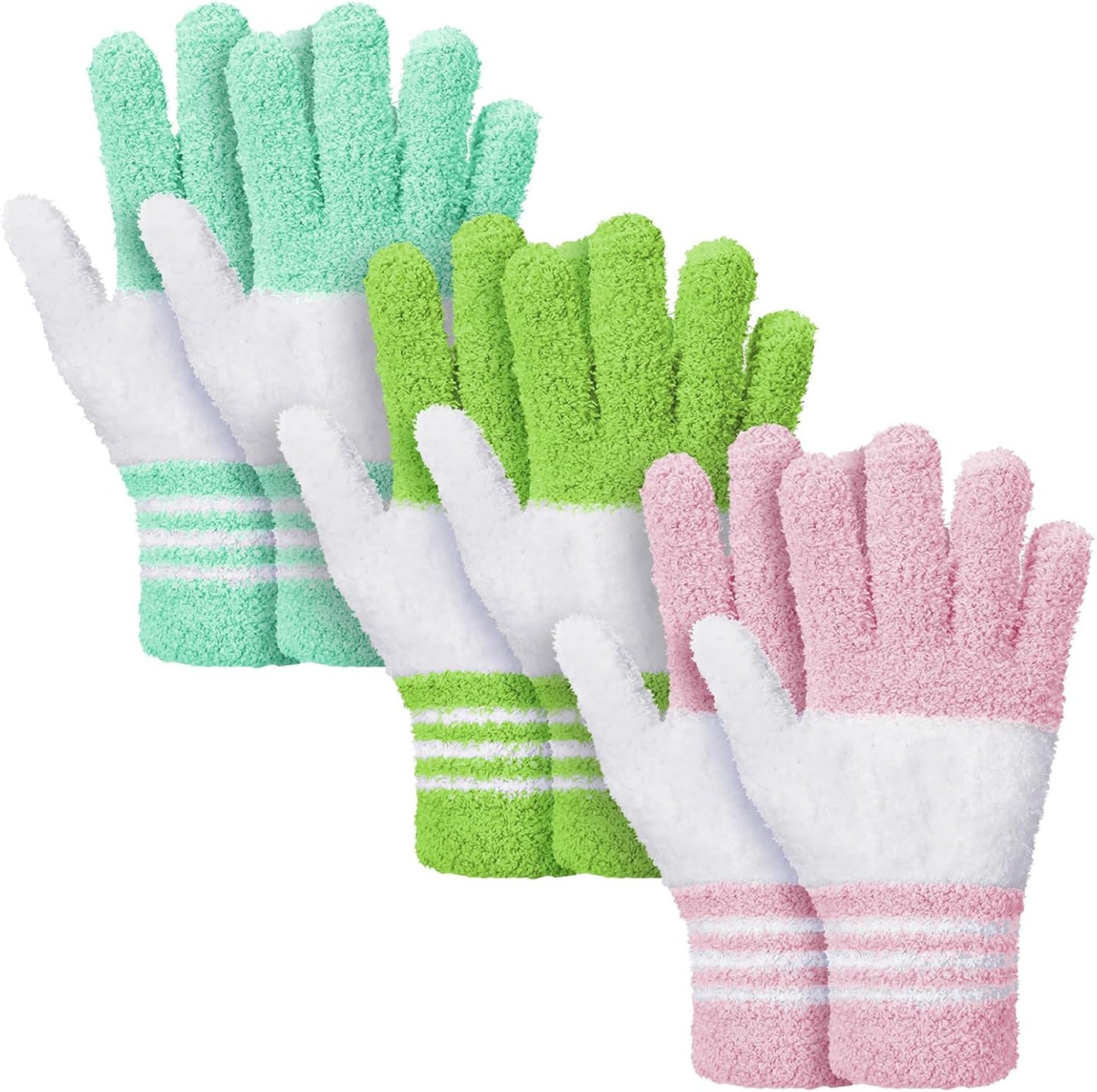 Patelai 3 Pairs Microfiber Plant Dusting Gloves Leaf Cleaning Gloves for Indoor Plants, Blinds, Furniture, House (Green Yellow,Blue,Pink,Medium)