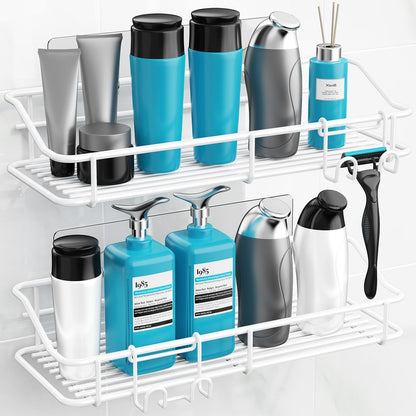 Nieifi Shower Caddy Shelf Storage Rack Adhesive Without Drilling Stainless Steel with Hooks for Washroom, Lavatory, Restroom, Toilet, Bathroom, Kitchen - 2 Pack