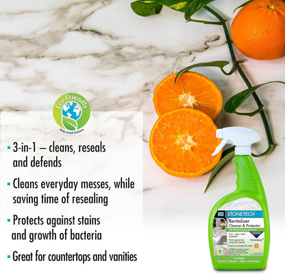 Stone Surface Cleaner Spray for Stonetech Revitalizer Cleaner and Protector - 3‑in‑1 Daily Stone & Grout Cleaner - Reseals & Refreshes Natural Stone Countertops, Floors & Tiles (Citrus, 24 oz)
