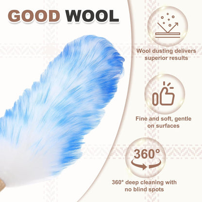 uxcell Wool Duster, 14.2" Natural Feather Cleaner Household Cleaning Duster with Solid Wooden Handle for Cleaning Fans Window Blinds Shelves Furniture, Pink