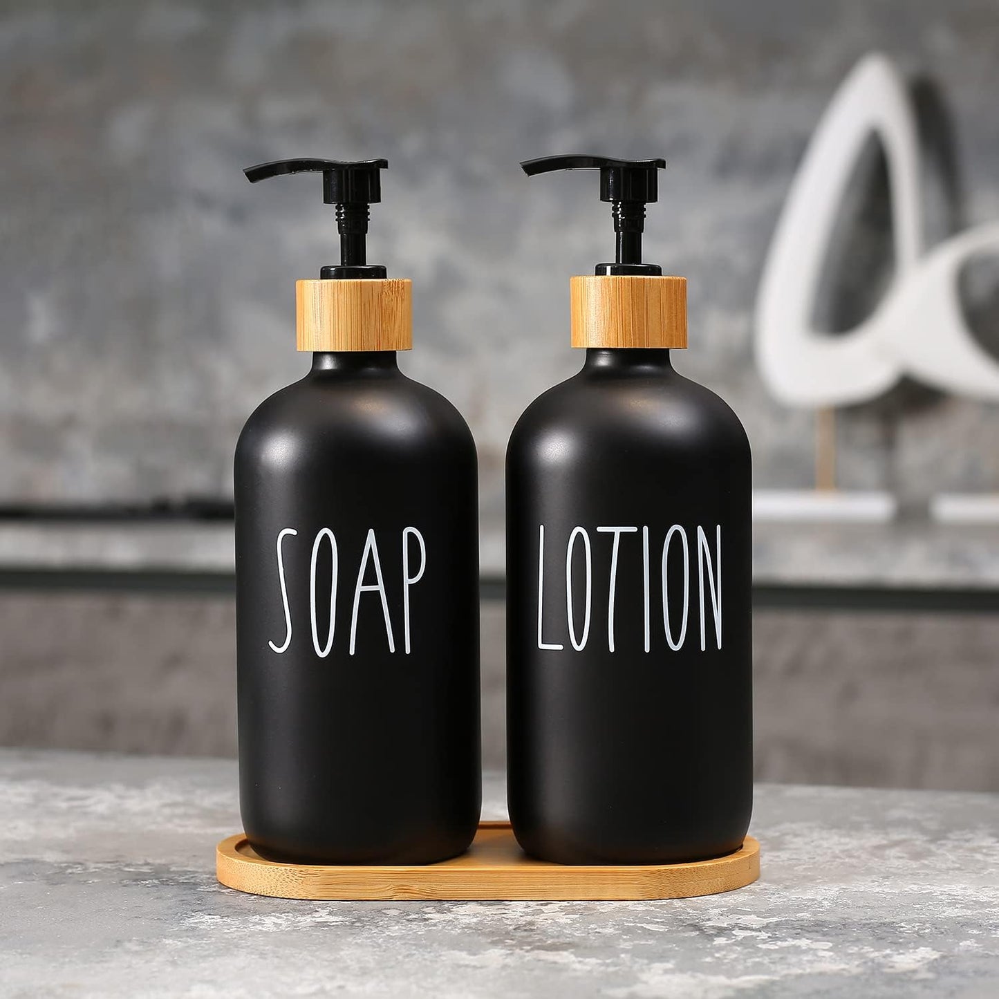 MOMEEMO Soap Dispenser Set, Contains Hand and Dish Soap Dispenser, Suitable for Kitchen Decor. (Black & White)